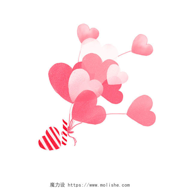 粉色手绘卡通小清新白色情人节爱心气球元素PNG素材
